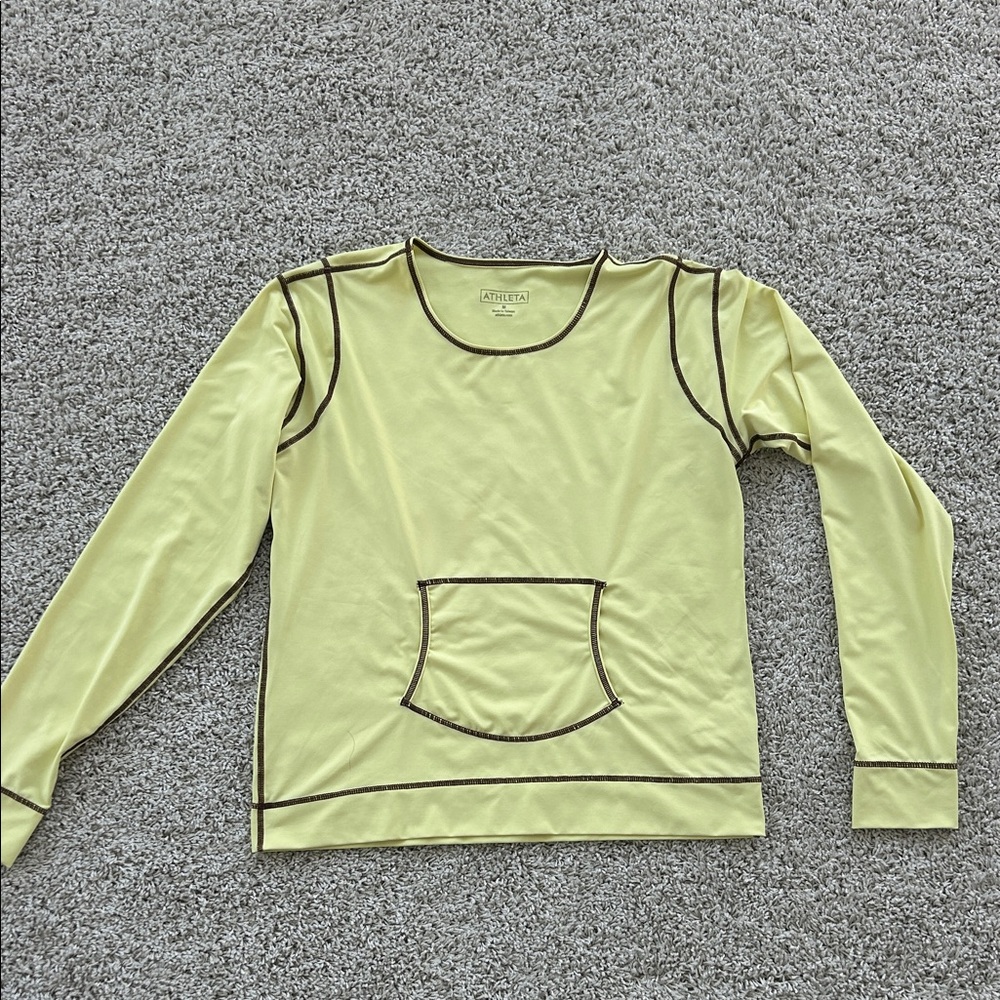 Athleta Yellow Long Sleeve Athletic Top w/ Brown Trim – Athleisure Workout Shirt